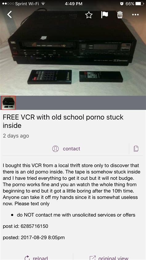 Craigslist ad: "Free VCR with old school porno stuck inside." : r/funny