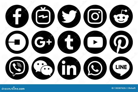 Set Of Most Popular Circle Black Social Media Icons Editorial Photo