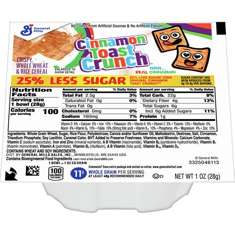 Cinnamon Toast Crunch Cereal 25 Less Sugar Single Serve Bowlpak 1 Oz