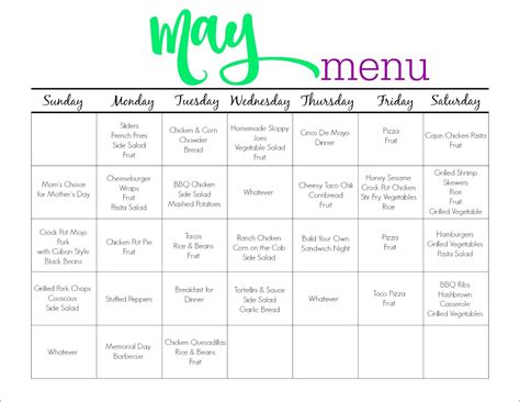 May Meal Plan For Families And Free Printable The Chirping Moms