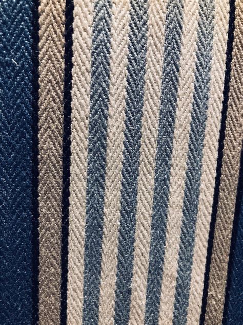 New Cotton French Stripes Upholstery Fabric Heavyweight Blue