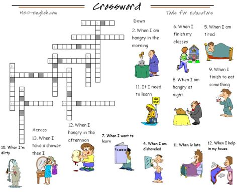 Daily Routines Crossword Puzzlelook At The Numbers On