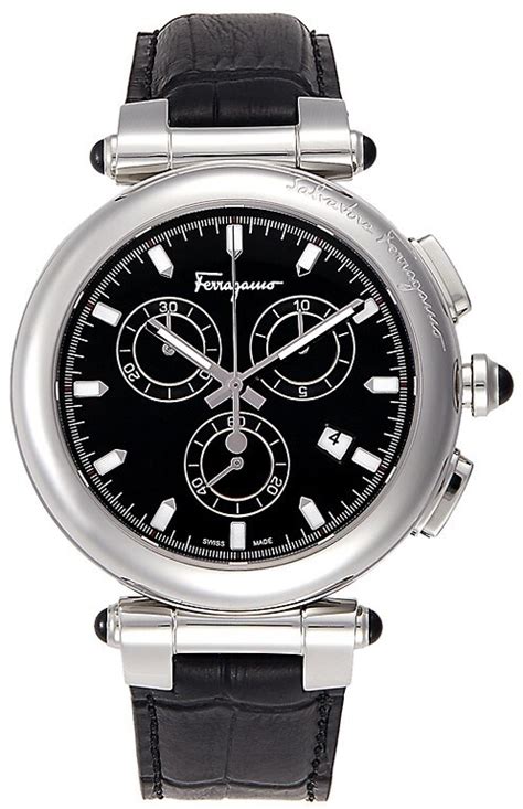 Salvatore Ferragamo Stainless Steel Leather Strap Chronograph Watch