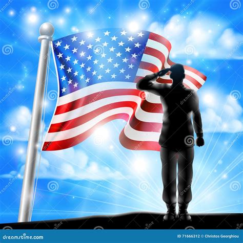 American Flag And Silhouette Soldier Saluting Vector Illustration