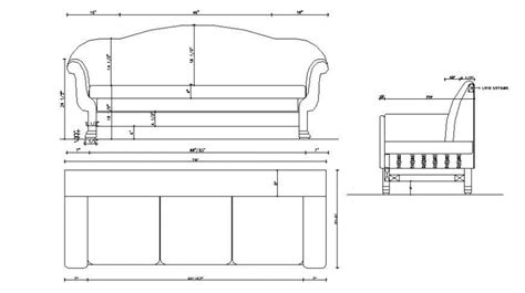 Cad Drawings Details Of Front And Top View Of Sofa Three Seater With