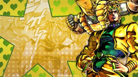 Jojo Dio Brando With A Mask Wearing Man On Back With Back Of Yellow And Grean Heart Hd Anime
