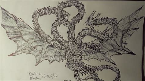 Drawing King Ghidorah From The 3rd Anime Godzilla Movie Youtube
