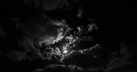 Black And White Landscape With Sun And Clouds Stock Photo Image Of