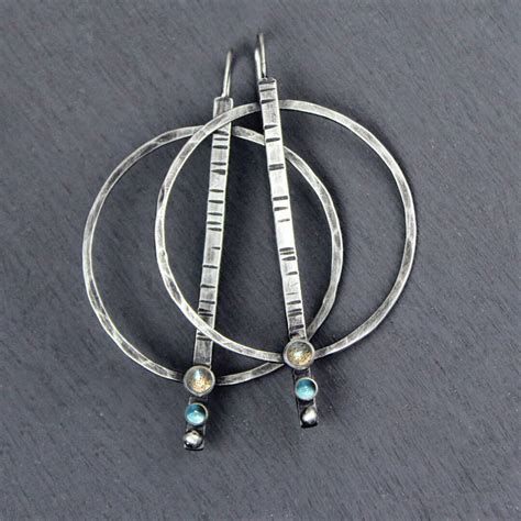Silver Hoops With Your Choice Of Gemstones Big Hammered Silver Hoops