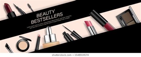 Beauty Makeup Banner Cosmetic Products 3d Realistic Vector