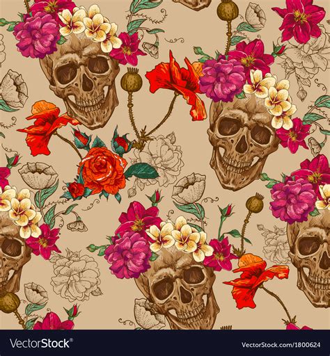 Skull And Flowers Seamless Background Royalty Free Vector