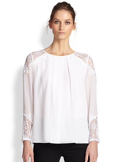 Alice Olivia Danyelle Silk Lace Paneled Blouse Clothes For Women