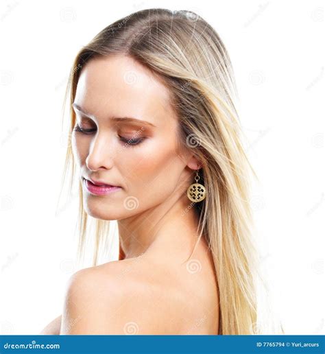 Portrait Of Naked Blond Female On White Background Stock Photo Image