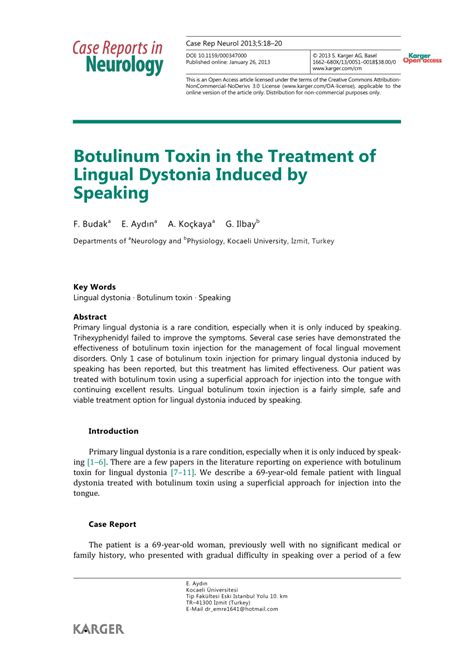 Pdf Botulinum Toxin In The Treatment Of Lingual Dystonia Induced By Speaking