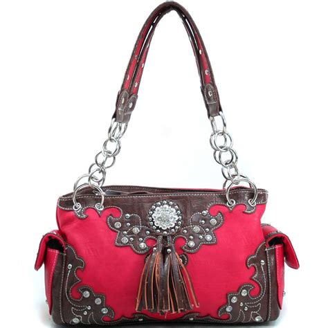 Western Studded Fashion Handbag W Rhinestone Concho And Tassels