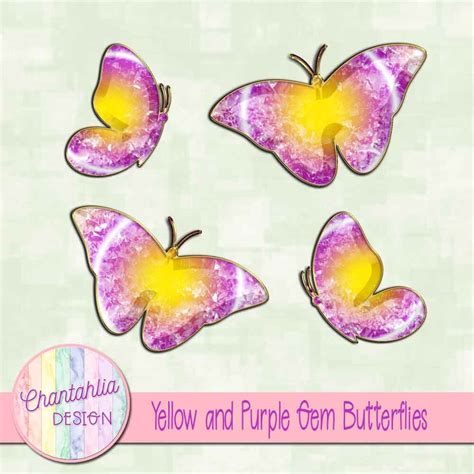 Free Yellow And Purple Gem Butterflies For Digital Scrapbooking