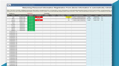 Excel Of Return Person Information Registration Formxlsx Wps Free