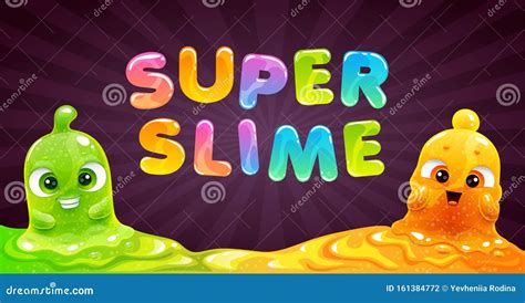 Super Slime Banner Vector Background With Funny Slimy Characters