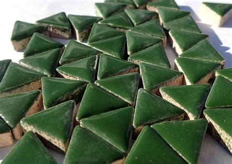 Deep Green Mini Triangles Mosaic Tiles 50g Ceramic 15mm In Pesto