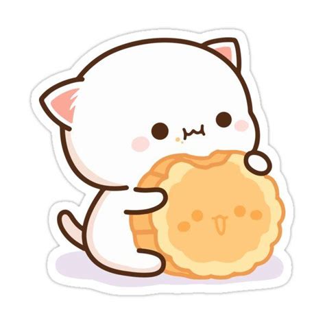 Peach Eating Goma Cookie Mochi Peach Cat Sticker By Misoshop In 2021