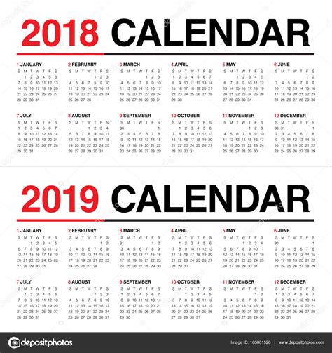 Year 2018 2019 Calendar Vector — Stock Vector © Dolphfynlow 165801526