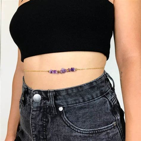 Amethyst Stone Belly Chain Gold Waist Chain Belly Necklace Boho