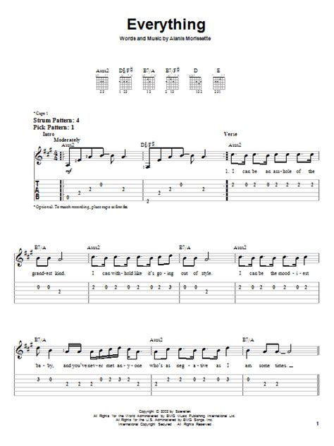 Everything Sheet Music Alanis Morissette Easy Guitar Tab