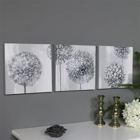 Triptych Wall Art Grey Flower Canvas Print Melody Maison