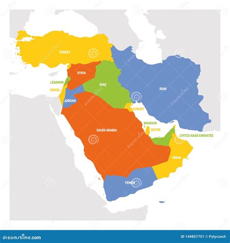 West Asia Region Map Of Countries In Western Asia Or Middle East Stock