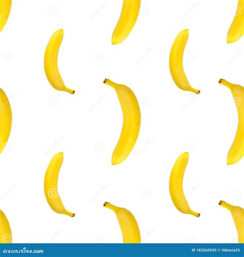 Seamless Continuous Yellow Banana Pattern Design Isolated On White
