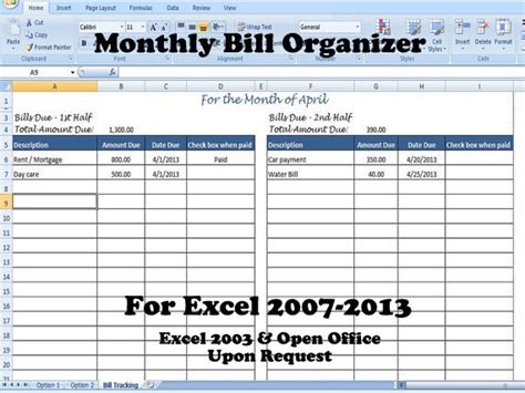Free monthly bill due dates and payments tracking (xls file for older versions of excel). Bill Organizer Template Excel, Divide Payments into 1st & 2nd Half of the Month