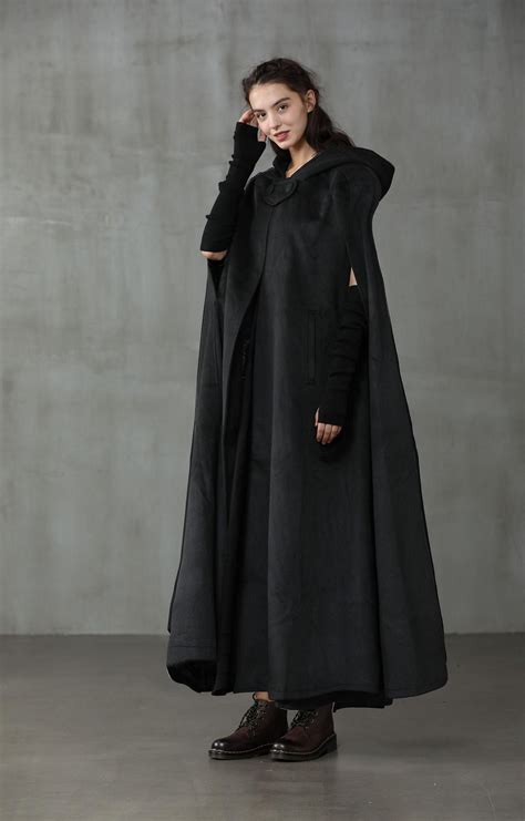 Linennaive Cloak Black Hooded Wool Coat Cloak Maxi Hooded Etsy In Hooded Wool Coat