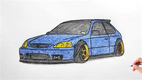 How To Draw A Honda Civic Hatchback 1996 Drawing A 3d Car Coloring