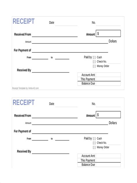 Cash Payment Receipt Template Excel Simple Receipt Forms