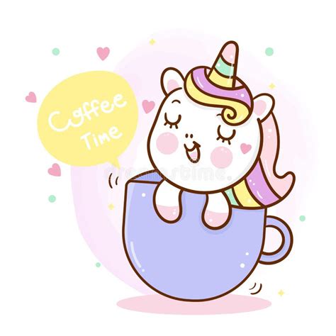 Flat Unicorn Fairy Cartoon Pony Child Vector In Coffee Cup Series
