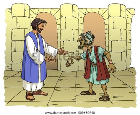 Jesus Heals Withered Hand Stock Illustration 509680948