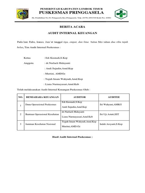Apakah itu berupa penjumlahan, pengurangan, perkalian, pembagian, persentase dan pecahan angka. berita acara audit internal