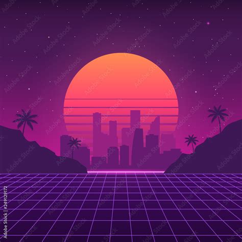 Futuristic Background The 80 S New Retro Wave Cyberpunk Sunset Sun