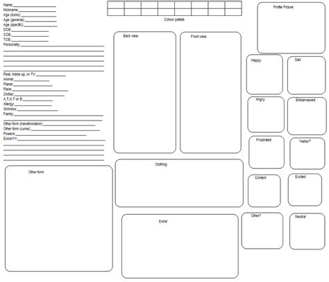 Character Reference Sheet Template