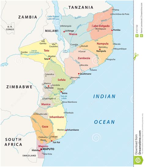 Mozambique Administrative Map Stock Vector Illustration Of Congo