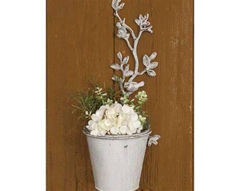 Farmhouse Hanging Wall Pocket Planter W Climbing Vines And Bird Etsy