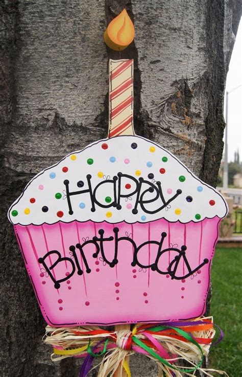 Happy Birthday Cupcake Yard Stake Boy or Girl Birthday Wood | Etsy in