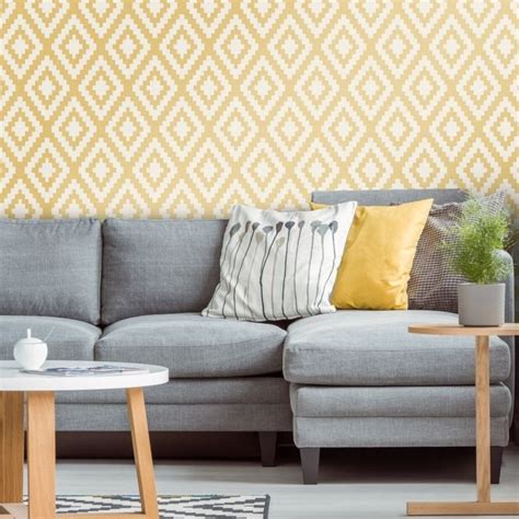 Fabric Geometric Wallpaper Mustard Yellow Geometric Wallpaper