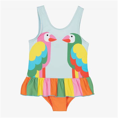 Stella Mccartney Kids Girls Blue Parrot Print Swimsuit Upf50