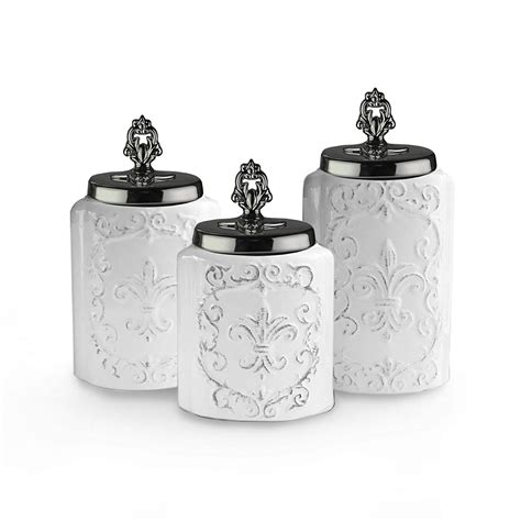 American Atelier Antique 3 Piece Ceramic Canister Set With Silver Lids