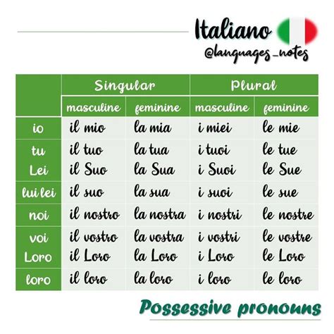 Languages Notes Na Instagramie „italian Possessive Pronouns Agree In