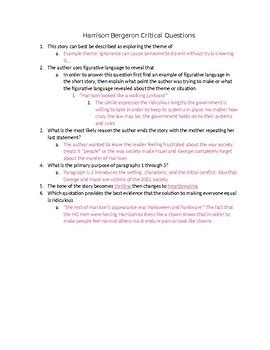 This question is written for 10th grade students preparing for the fsa ela reading assessment. Harrison Bergeron Short Story STAAR Stem Questions by 2 ...