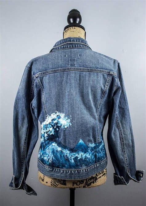 Hand Painted Wave Jean Jacket The Great Wave Of Kanagawa Inspired Art