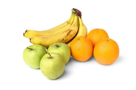 Banana Orange Avocado Pear And Green Apple Isolated On White