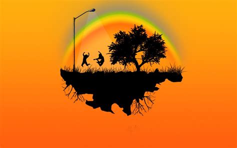 Silhouette Of Two Person Jumping Near Tree Hd Wallpaper Wallpaper Flare